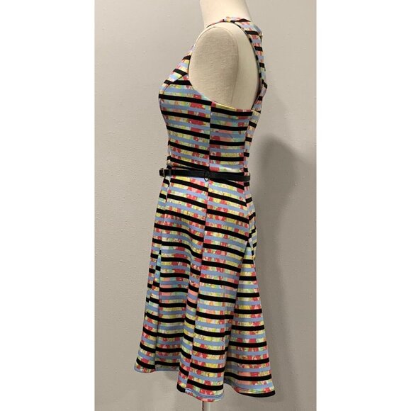 My Michelle Striped Multicolor Sleeveless Fit & Flare Dress Back Zipper Size 5 - Picture 4 of 16